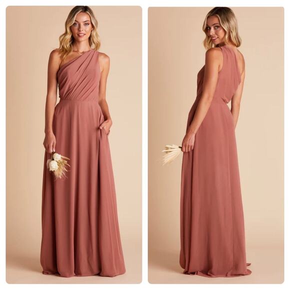 Birdy Grey Kira Chiffon One Shoulder Bridesmaid Maxi Dress Chiffon Desert Rose S